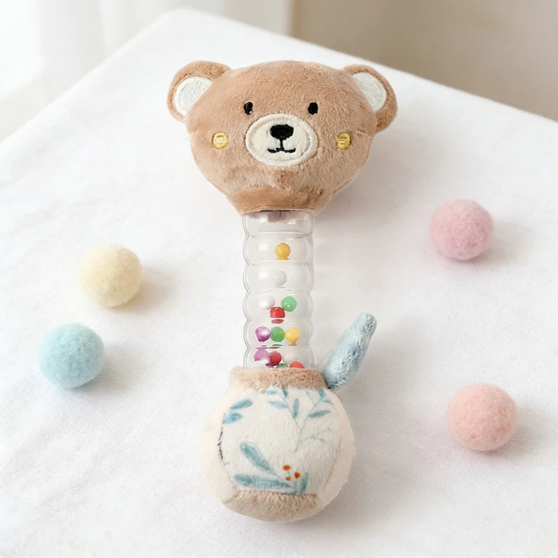 0-12Baby Bear Rattle Early Learning Educational Toy Sensory Soothing Soft Plush Animal Rattle for Crib Handheld Baby Toy Toddler