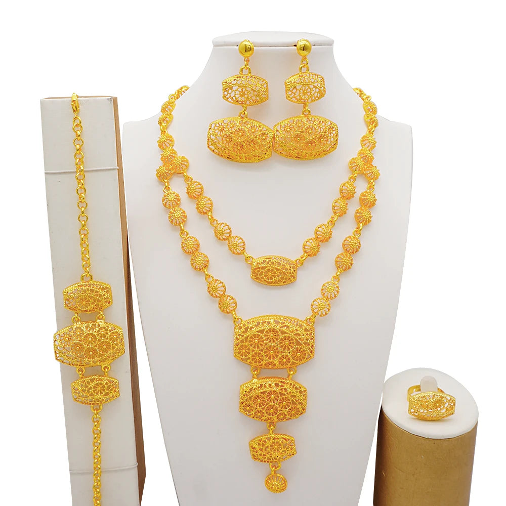 Ethiopian Fashion Women's Jewelry Set African Wedding Jewelry Set Necklace, Bracelet, Earrings, and Ring Set