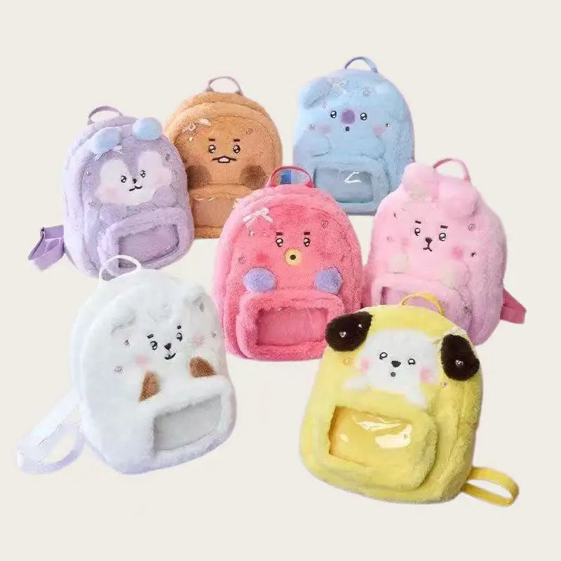 Cute Animal Plush Mini Backpack Soft Cartoon Shoulder Bag Casual Storage Bag Kids Travel School Gift