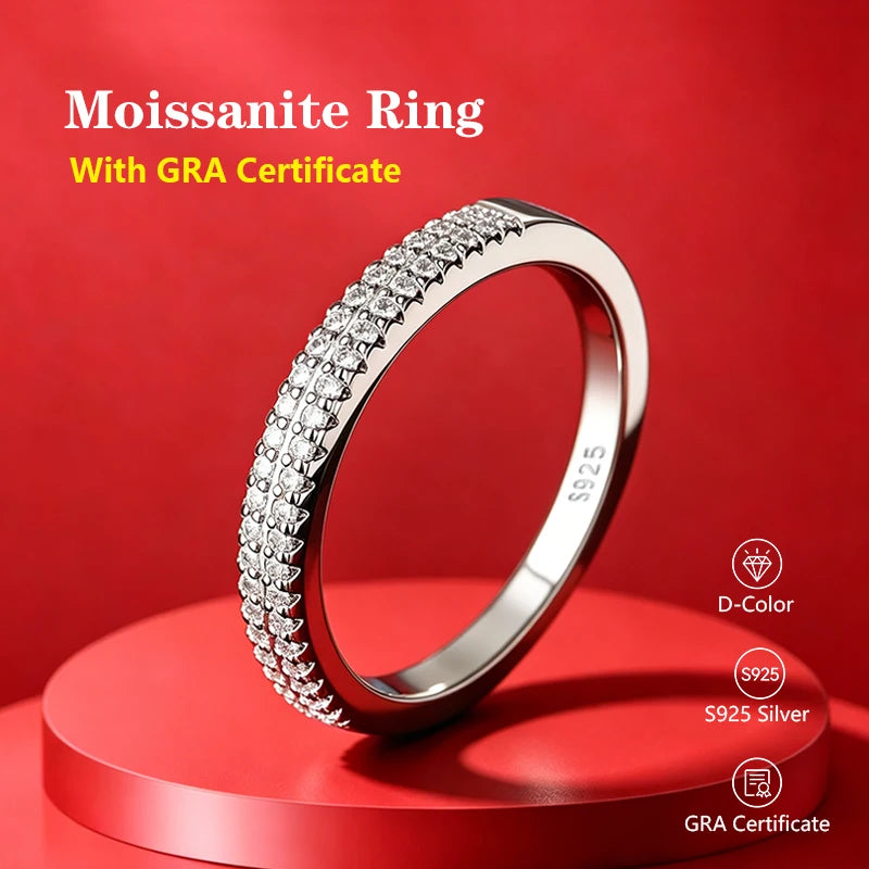 Pass Diamond Tester Pen Moissanite Ring Full Moissanites Around for Women S925 Silver Wedding Diamonds Band Stackable Ring
