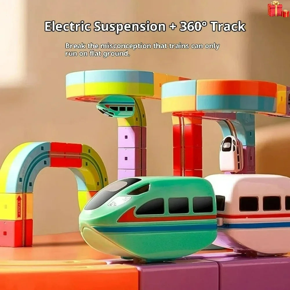 Electric Magnetic Track Set with Anti-Gravity Vehicles 100+ Piece STEM Building Toy Creative DIY Railway Model Gift For Kids