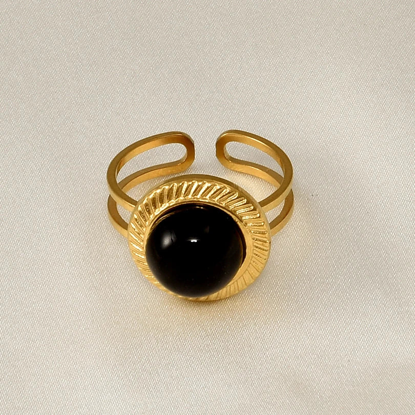 1pcs Classic Tiger Eye Real Stone Open Adjustable Stainless Steel Rings For Women Men Accessories Gold Color Finger Jewelry Ring