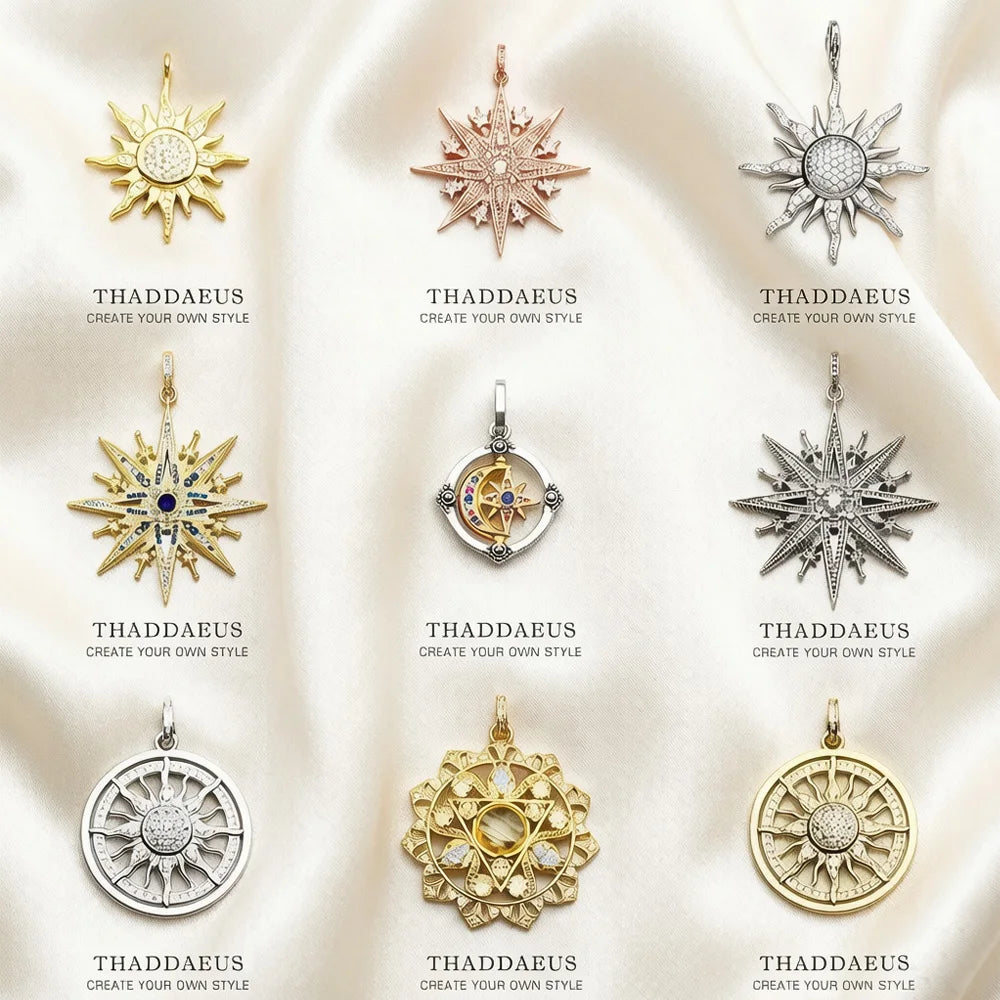 Pendant Sun Star CZ Pave Summer Winter New 925 Sterling Silver Fine Jewelry Europe Style Accessories Gift For Men Woman