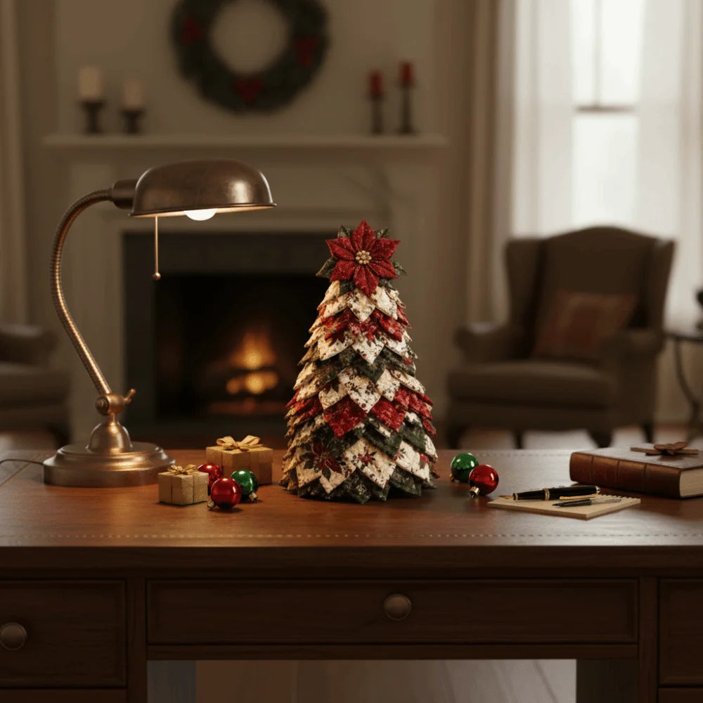 Vintage Quilted American-style Christmas Tree Kit 3D Layered Fabric Patchwork Christmas Tree Kit Santa Claus Snowman