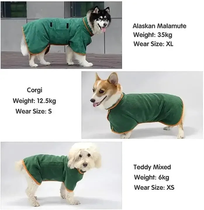 Fast Drying Dog Bathrobe, Microfiber Absorbent Soft Pet Bath Towel Grooming Coat for All Sizes