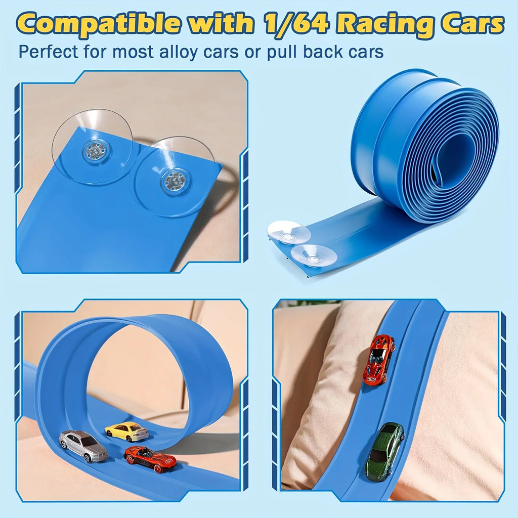 DIY Dual Flexible Track Car Racing Set with 498cm PVC Soft Race Track and 4 Sliding Cars Educational Toys Gift for Children Game