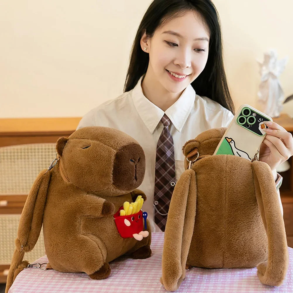 Cute Capybara Plush Backpack Funny Cartoon Capybara Shoulder Bag Student Fur Bag Plush Capybara School Bag for Kids