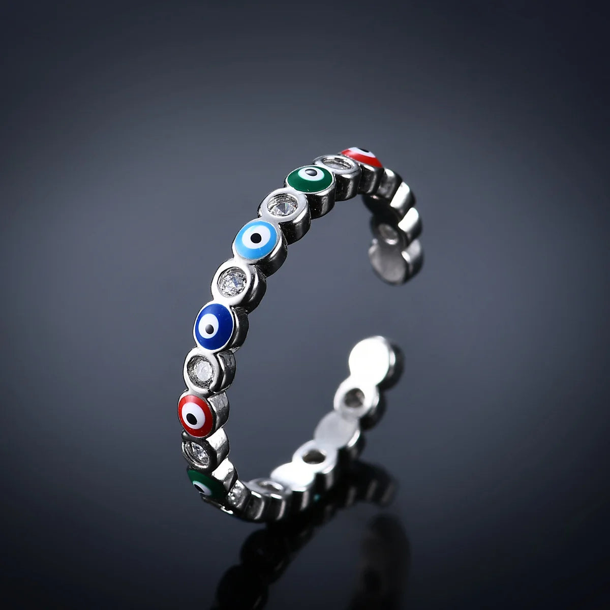 Lucky Blue Turkish Evil Eye Open Rings For Women Gold Color Colorful Enamel Heart Zircon Eye Finger Ring Vintage Gothic Jewelry