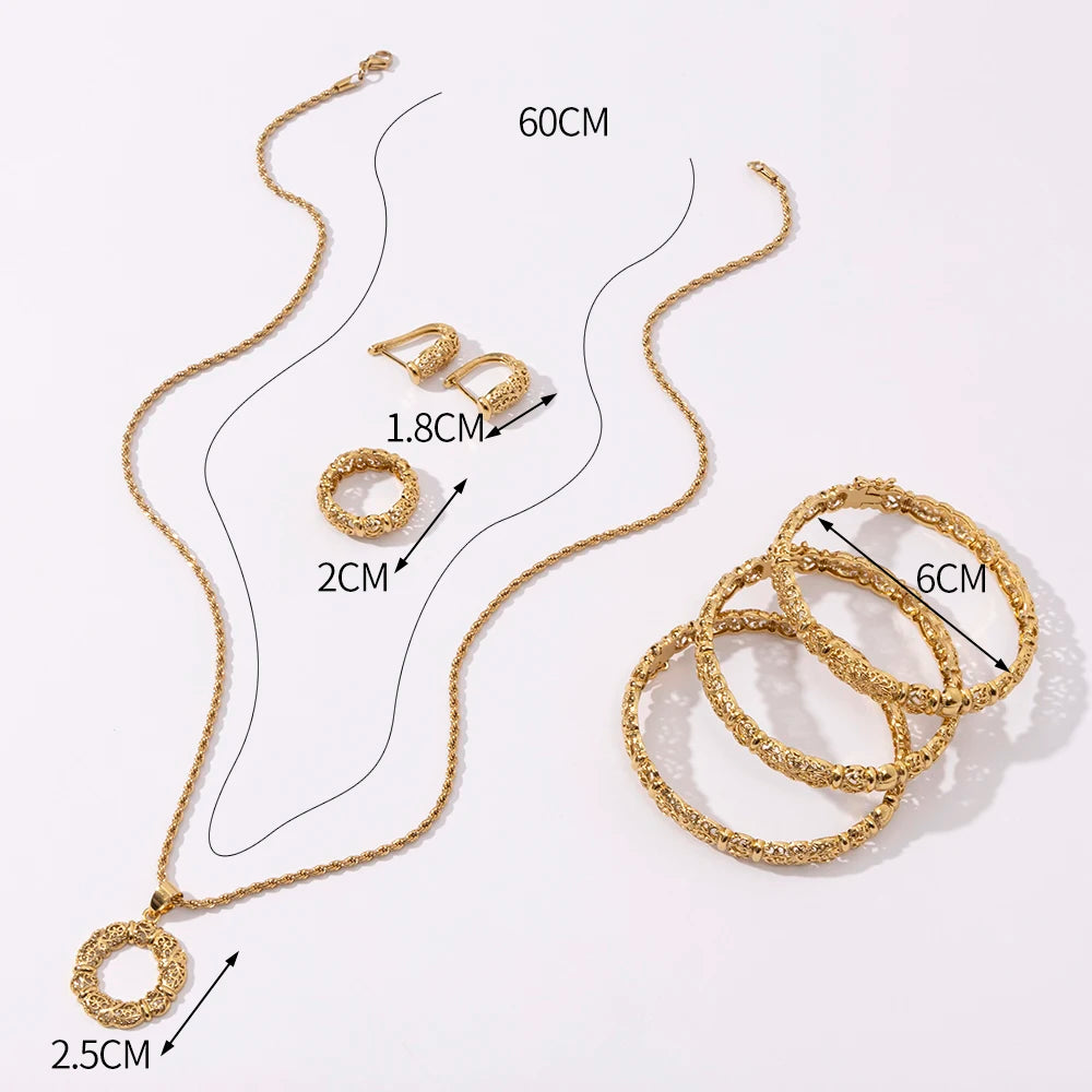 LUIZADA 2025 July Hot Selling Fashionable Copper Jewelry Set:Necklace, Earrings, Rings & Bangles For Women's  Wedding & Party