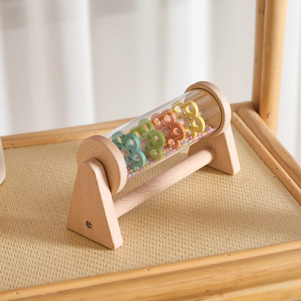 Wooden Rainmaker Toy for Babies Soothing Rain Sound Easy to Grasp Smooth Burr Free Water Based Paint Two Ways to Play Baby Gifts