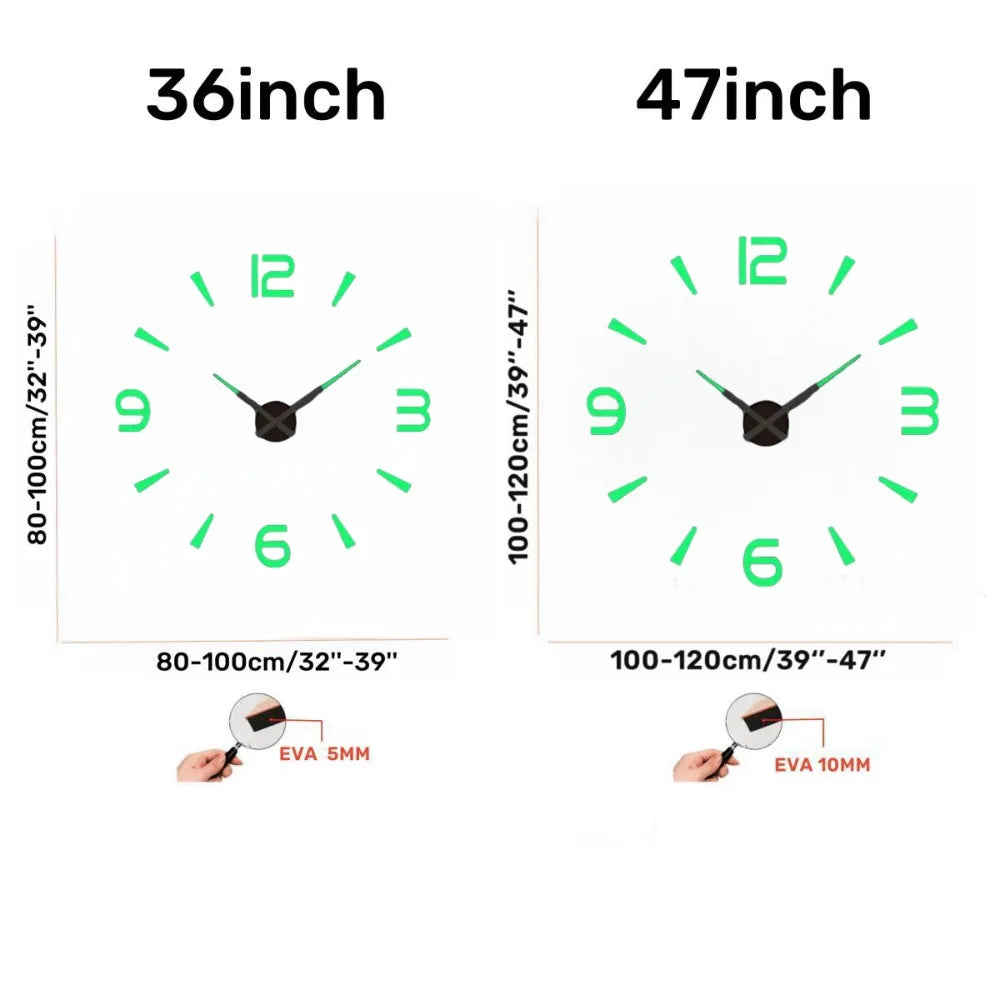 Large 3D Wall Clock Luminous Classic Wall Clocks DIY Digital Clock Wall Watches Stickers Silent Clock for Home Living Room Table