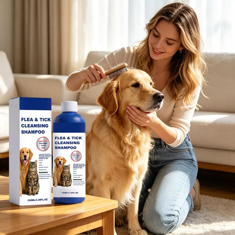 100ml Pet Flea & Tick Cleansing Shampoo Gentle Soothing Deodorizing Bath Wash For Dogs Cats Deep Cleaning Remove Lice Mite