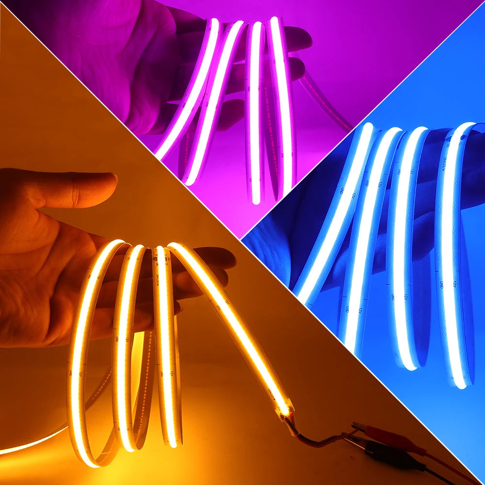 DC 12V 24V COB Strip 320Leds/M High Density RA90 White Pink Yellow Ice Blue Red Green Flexible Ribbon Rope LED Light