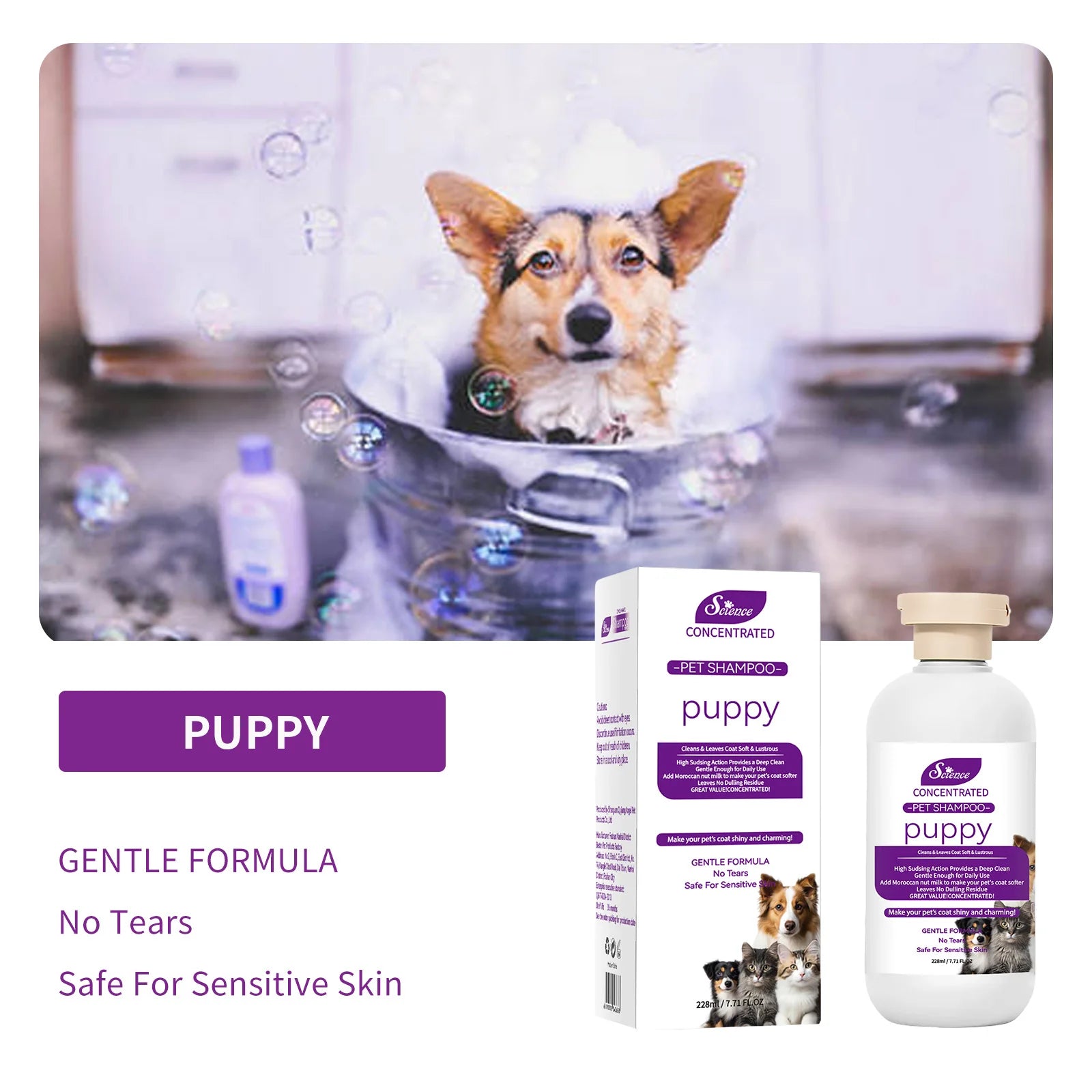 228ML Soothing Pet Grooming Shampoo for Sensitive Skin - Hypoallergenic Formula for Cats and Dogs