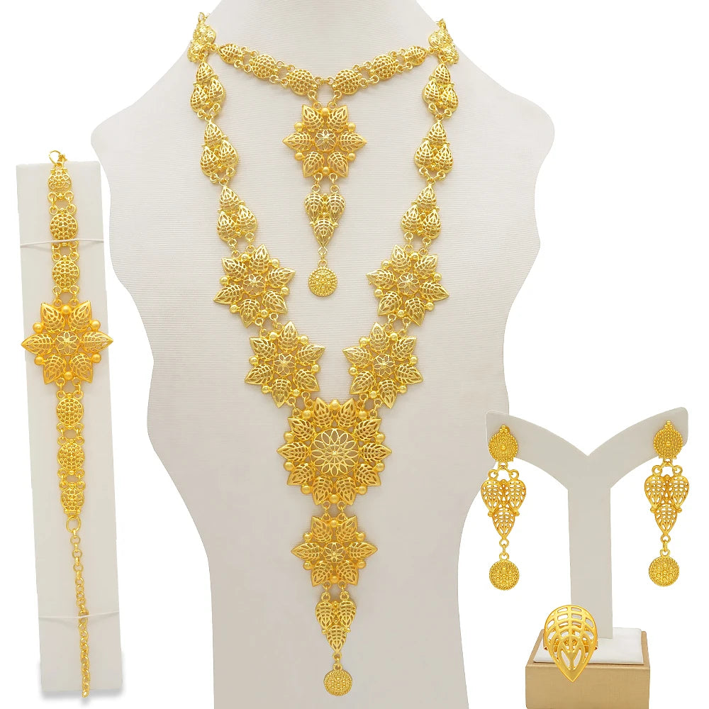 Ethiopian Fashion Women's Jewelry Set African Wedding Jewelry Set Necklace, Bracelet, Earrings, and Ring Set