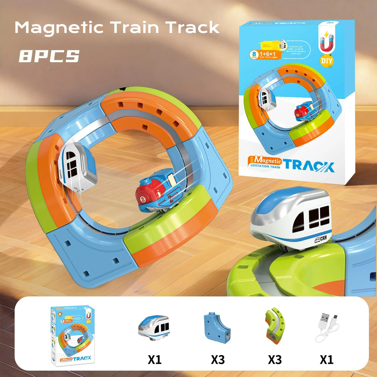 Electric Magnetic Track Set with Anti-Gravity Vehicles 100+ Piece STEM Building Toy Creative DIY Railway Model Gift For Kids