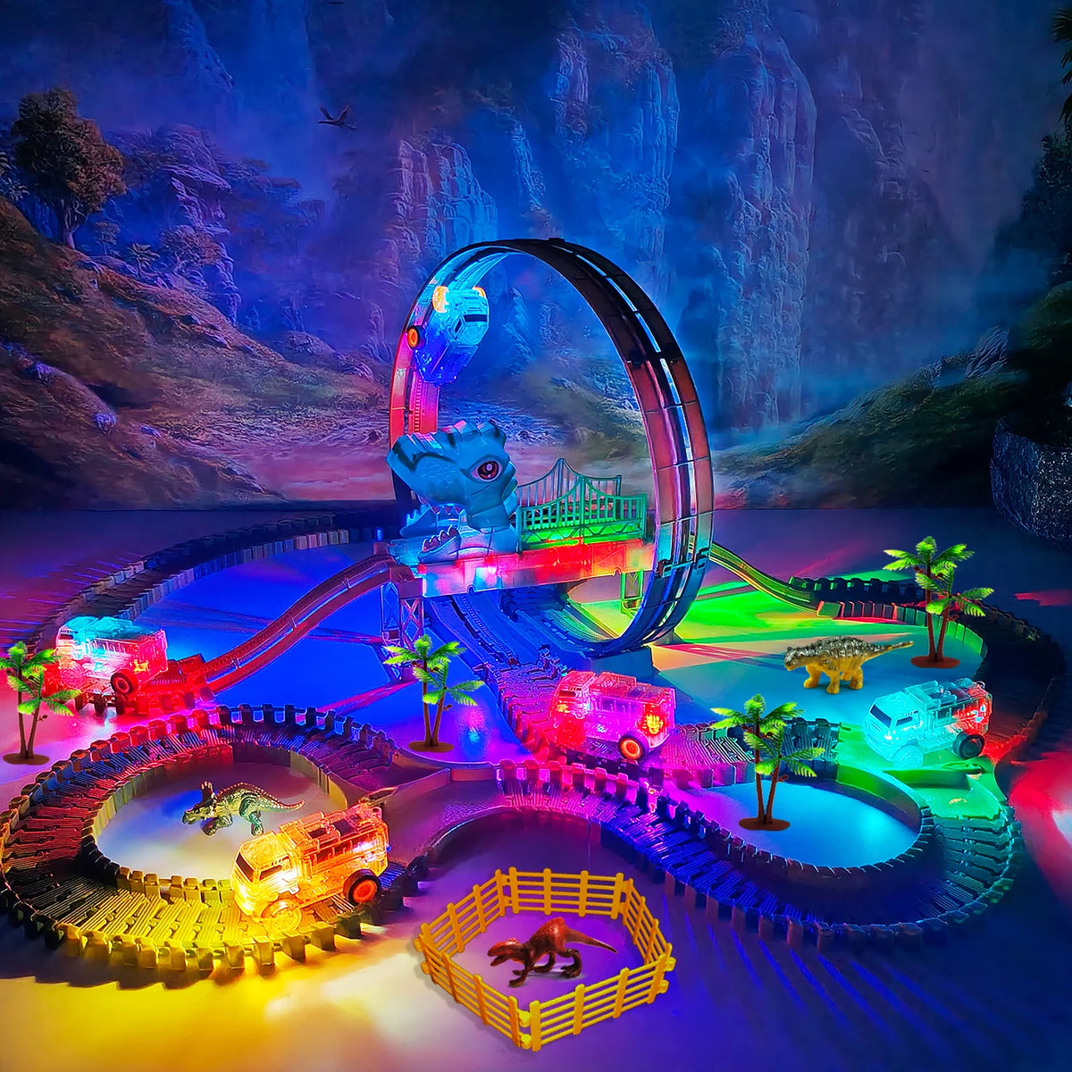 Tracks Cars Compatible Glow in the Dark LED Flashing Light Toy Cars Set for Most Race Tracks - Light up Cars for Kids