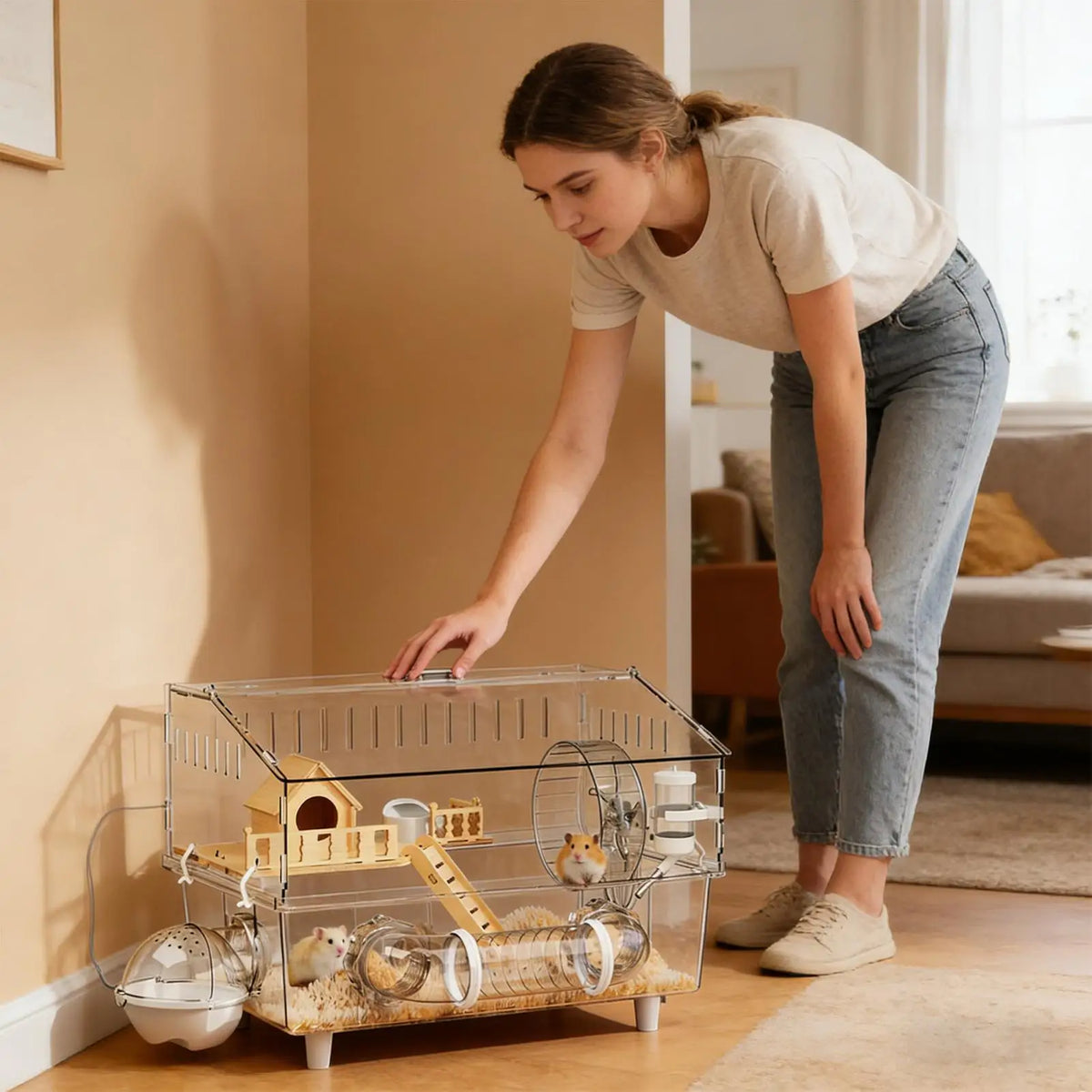 Large Hamster Cage 17.7x11.8x13.5 in Enrichment Detachable Crate Pet Mouse Cage for Outdoor Travel Pet Small Animal House Play