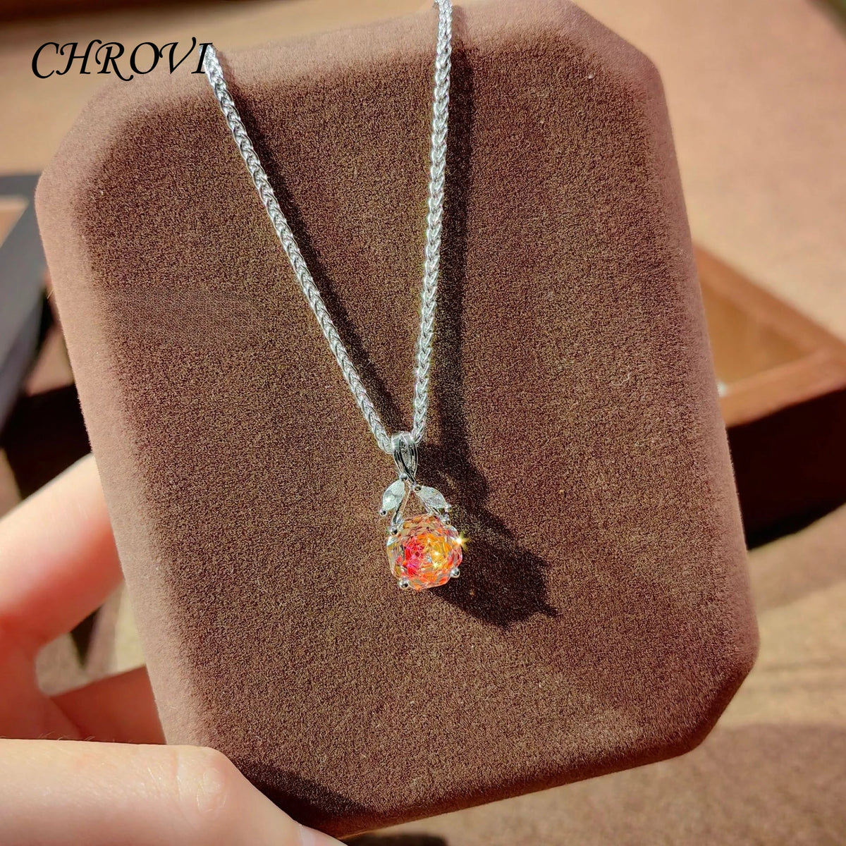 925 Sterling Silver Octagonal Millennium Rose Cut Necklace Pendant Diamond Stud Earrings Colorful Ring for Women Jewelry
