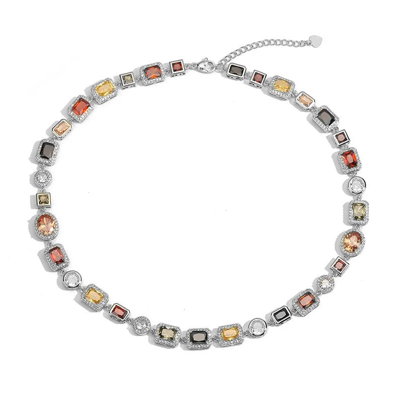 HECHENG 18K Gold-plated Zircon Irregular Geometric Shape Colored Bracelet Necklace Popular Maillard Color Neutral Accessory