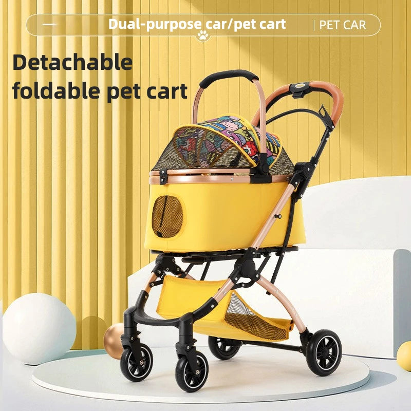 3 in 1 Pet Stroller 4 Wheel Small Medium Portable Foldable Carrier Dog Strolling Storage Basket 36lb max  dog car seat