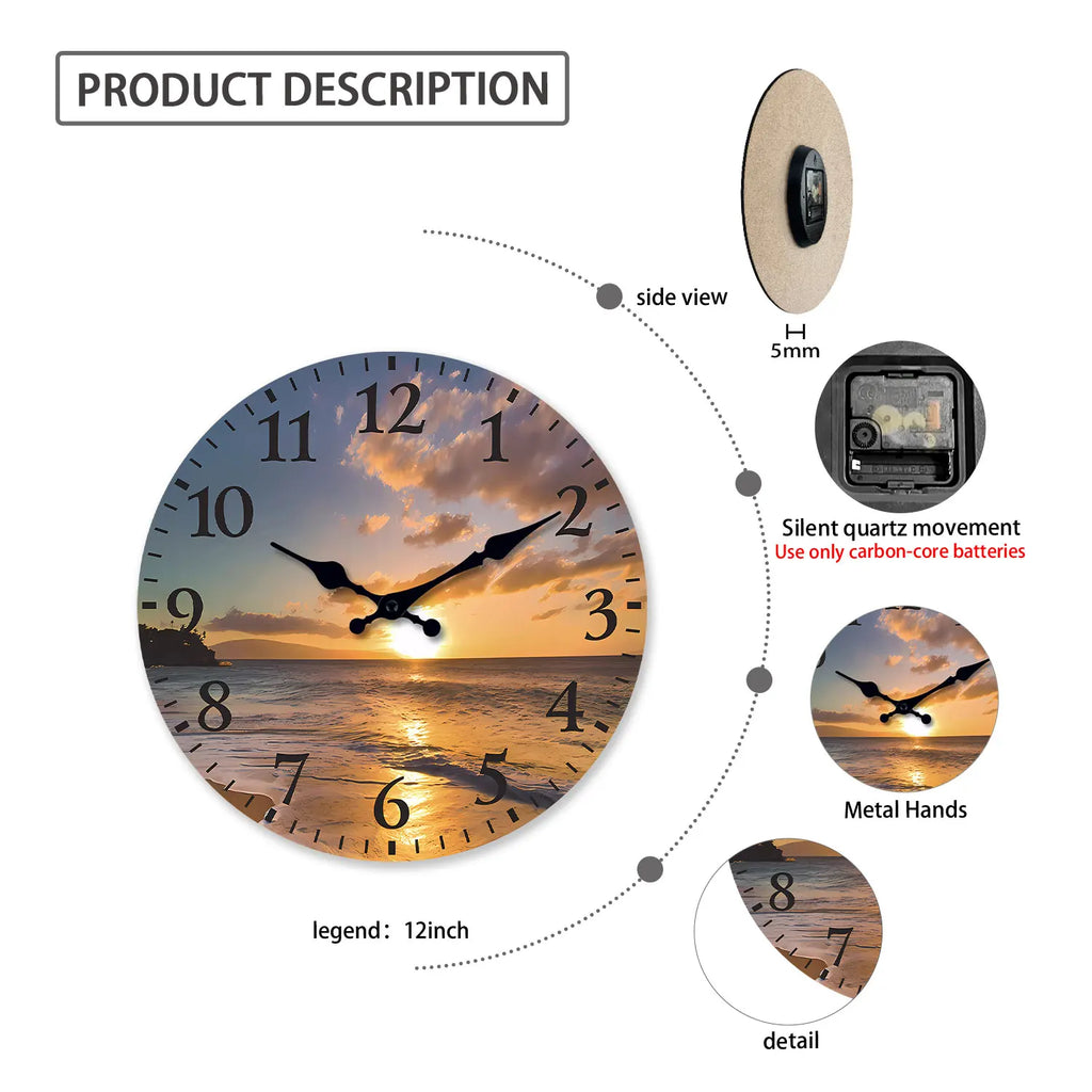 [10-14inch] 1 Wooden Patterned Wall Clock, Silent Running Timekeeping Clock, Suitable for Living Room, Bedroom, Kitchen, Hallway, Outdoor, Office Decoration | Suitable as a Gift for Friends, Valentine's Day, Easter, and Mothe