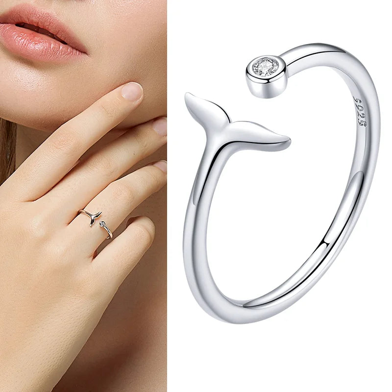 WOSTU Real 925 Sterling Silver Open Ring Finger Adjustable Size Wedding Rings For Women Engagement Fashion Silver Jewelry Gift