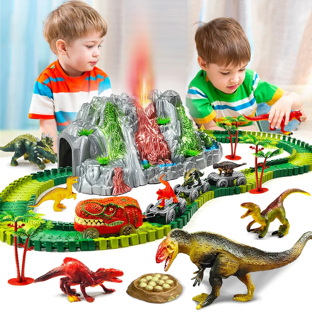 DIY Dinosaur Toys set Magical Train Track Racing Toy Bend Flexible Race Track Educational Toys For Kids Birthday Gift