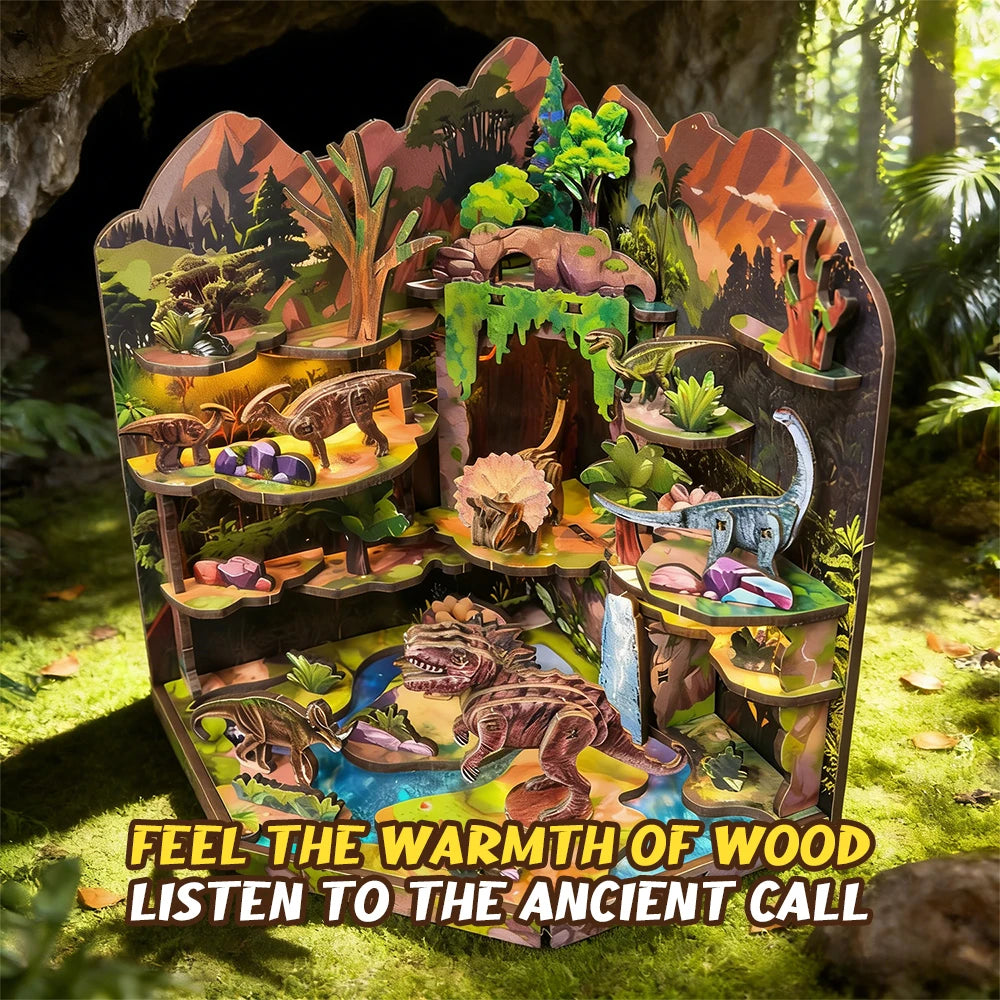 DIY Wooden Blocks Dinosaur Secret Realm 3D Wooden Puzzle Stereo Model Beginner Friendly Stress Relief Handmade Toys for Adults