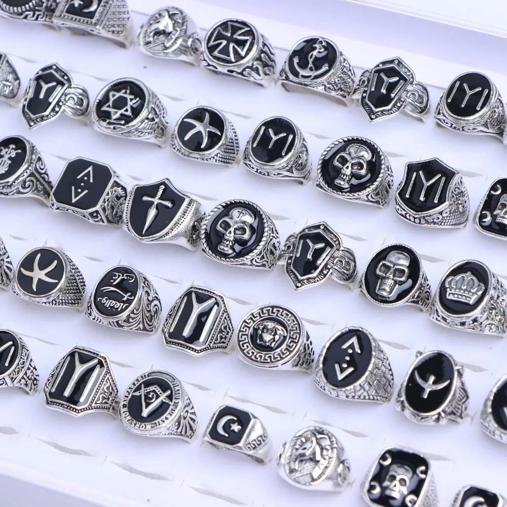 10/20/30/50Pcs/Lot Classic Fashion Black Square Ring For Men Women Mix Color Jewelry Party Gifts Wholesale