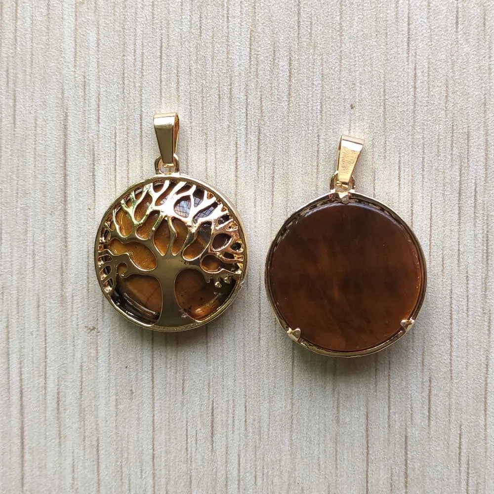 Wholesale 12pcs/lot Fashion Natural Stone Alloy Tree of Life Mix Pendants for Necklaces Jewelry Accessories Making Fast Shipping