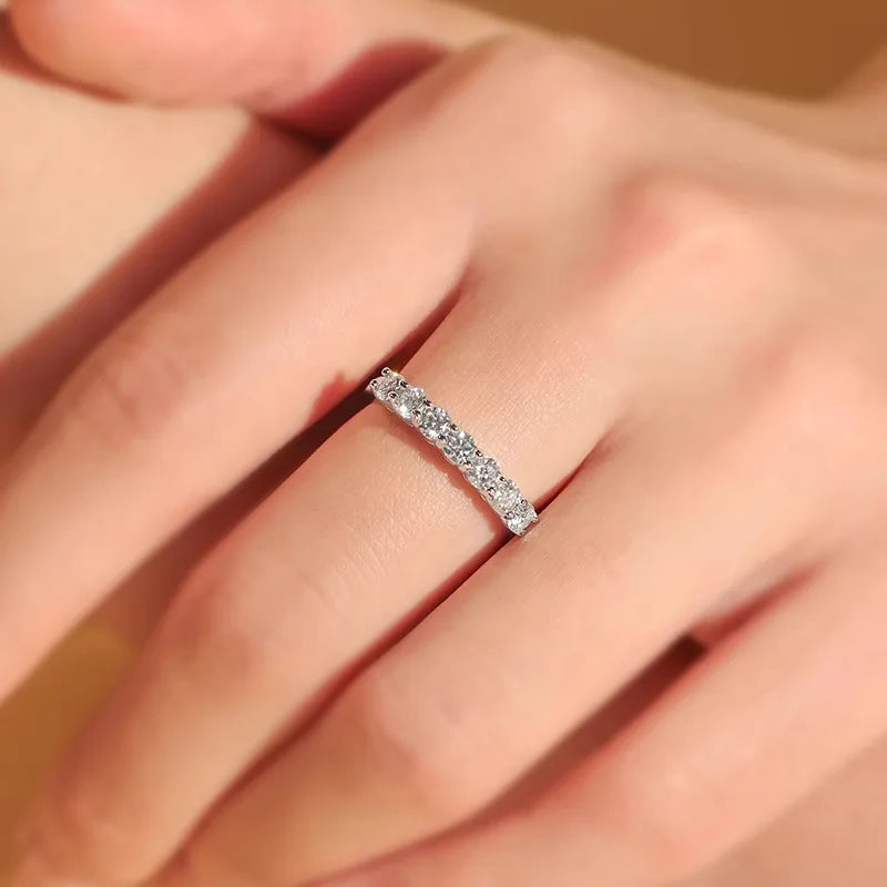 TY 0.7CT 3mm Gemstone Moissanite Rings for Women S925 Silver Matching Wedding Diamonds Band Stackable Ring White Gold Gift