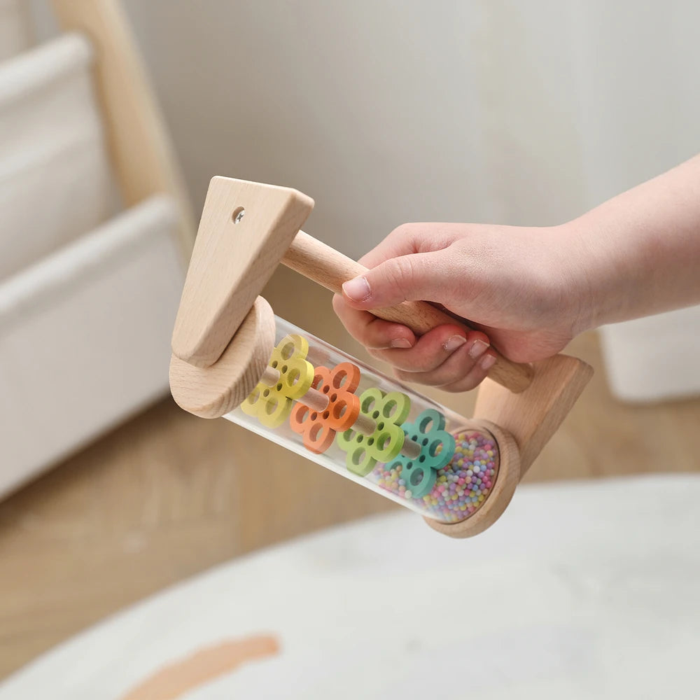 Wooden Rainmaker Toy for Babies Soothing Rain Sound Easy to Grasp Smooth Burr Free Water Based Paint Two Ways to Play Baby Gifts