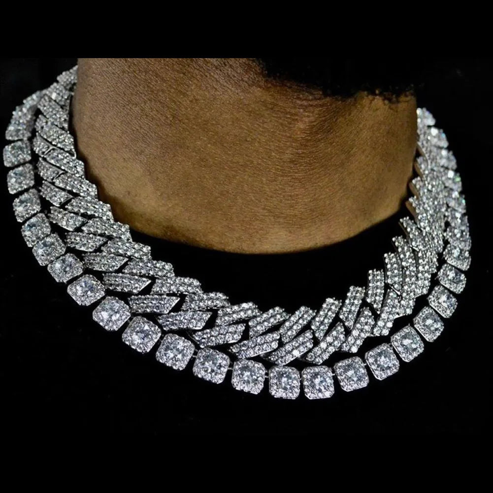 13/14/20MM HipHop Iced Out Chain Cuban Link Chain Necklace For Men Gold Silver Color Rhinestone Pave Men's Birthday Jewelry Gift