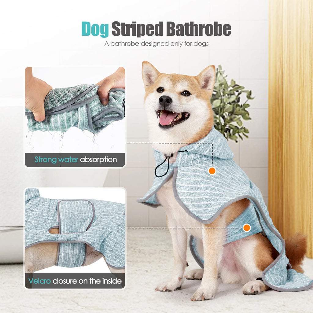Dog Bathrobe Quick Dry Absorbent Pet Towel Coat Hooded Dog Bath Towel Soft Microfiber Drying Robe for Dogs