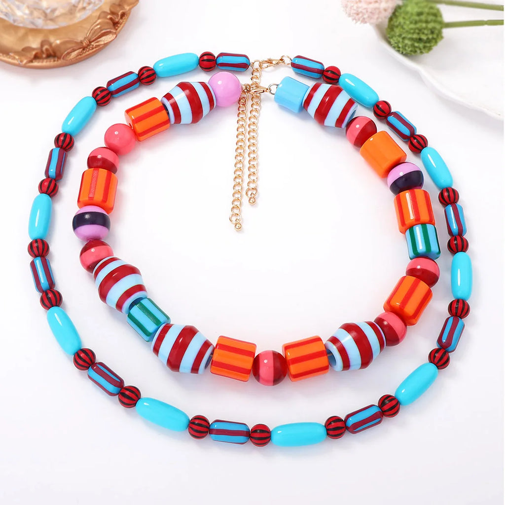 Bohemia Colorful Resin Beaded Choker Necklaces for Women y2k Jewelry Boho Statement Necklace Gifts