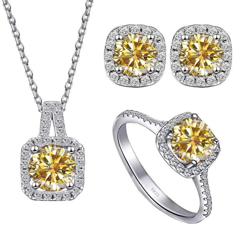 JoyceJelly S925 Sterling Silver jewelry for women 1 carat moissanite diamond 3 pieces set necklace ring earrings wedding party