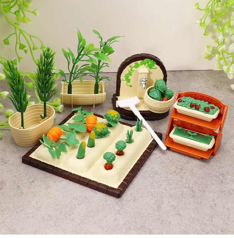 DIY Forest Family 1/12 Kitchen Furniture Bathroom Bedroom Bakeware Sets Miniature Model Dollhouse Accessories Refrigerator Gift