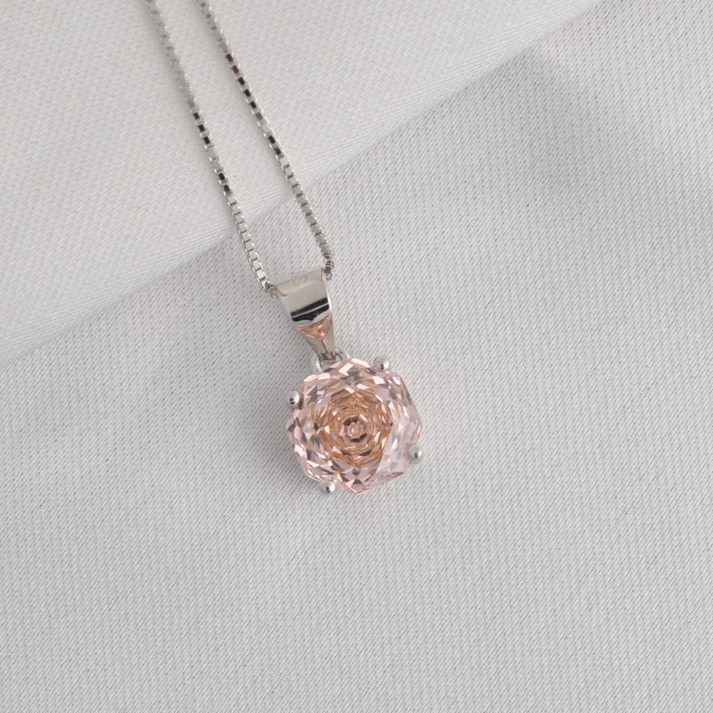 Potiy 2ct Morganite Pink Octagon Rose Cut Pendant Necklace No Chain Cubic Zirconia 925 Silver Jewelry Gift