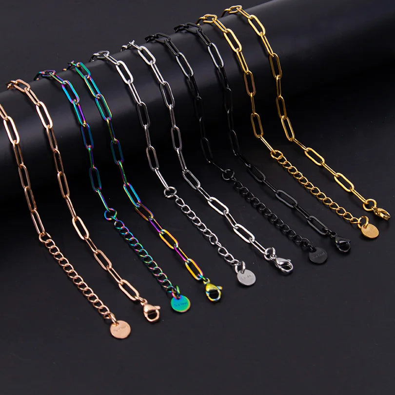 Length 40/45/50/60/70cm Geometric Hollow Stainless Steel Paperclip Chain Necklaces For Women Men Accessories Fashion DIY Jewelry