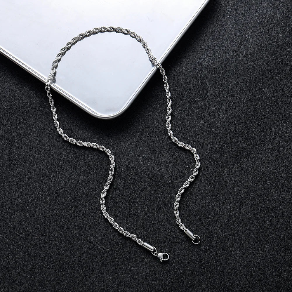 2.5mm/3mm/4mm/5mm/6mm Stainless Steel Twisted Rope Chain Silver Color Necklace for Men Women