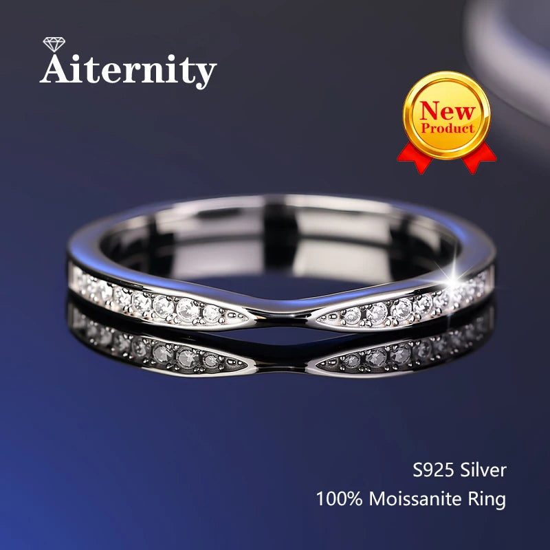 925 Sterling Silver Female Single Tail Ring100% Pass Diamond Tester Pen Moissanite Ring Matching Wedding Diamond Band for Women