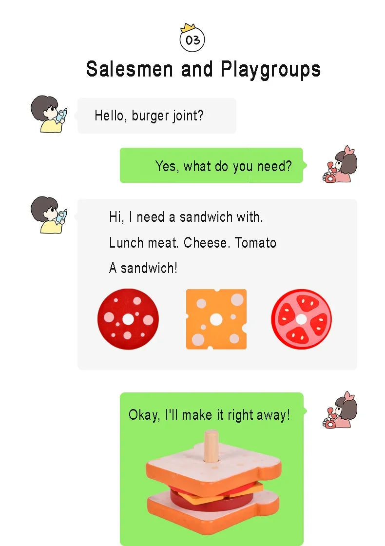 Children Pretend Play Kitchen Wooden  Toys Hamburger Sandwich Simulation Food Matching Games Montessori Educational Stacking Toy