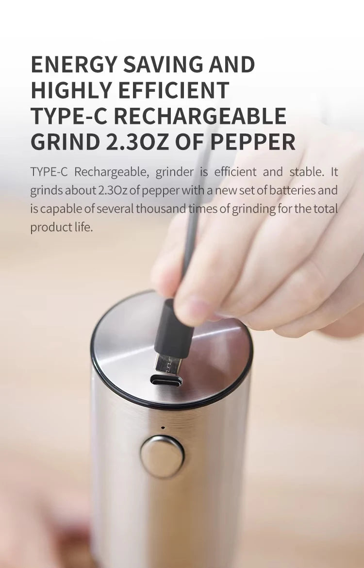 1/2Pcs Electric Salt and Pepper Grinders Set Capacity 190ML USB Rechargeable Base Adjustable Coarseness Spice Mill Kitchen Tools
