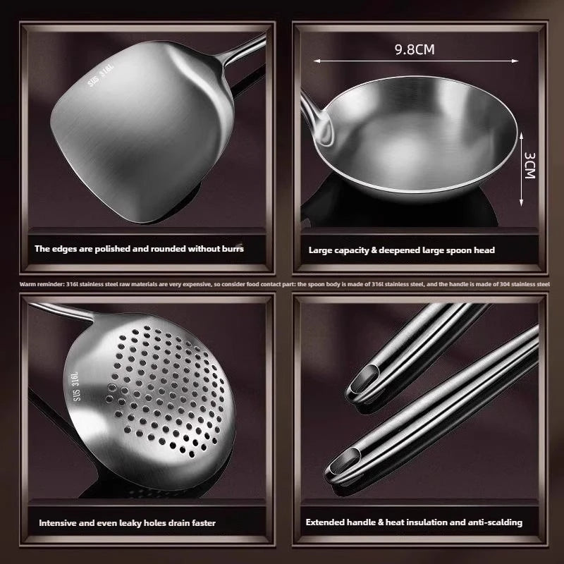 Food Stainless Steel Wok Spatula Metal kitchen utensils Slotted Turner Spoon Ladle Cooking Tools Utensil Set Kitchen Accessories