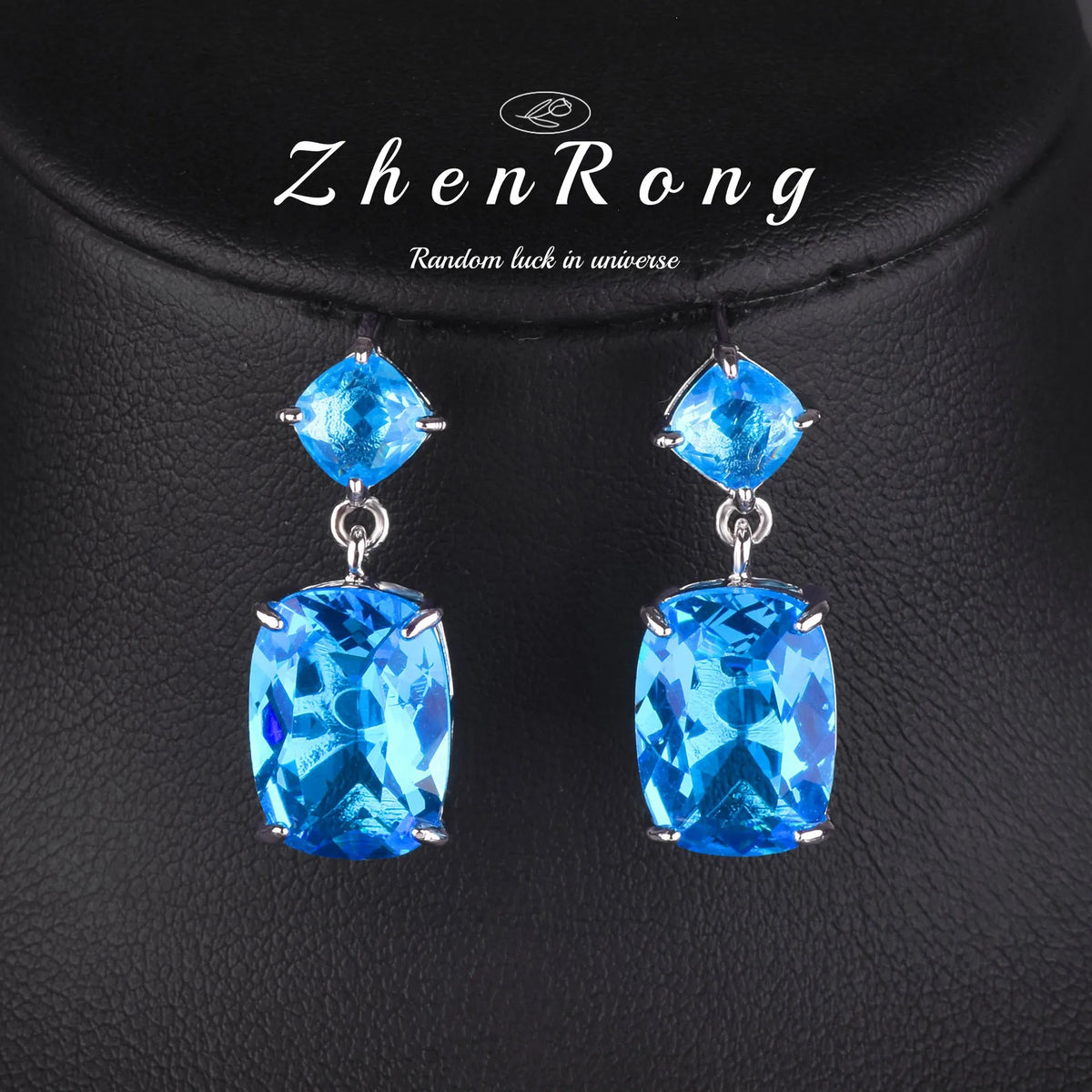 Foydjew Luxury 20 Carat Yellow/Red/Blue/Green Color Large Gemstone Jewelry Sets Pendant Necklaces Earrings Rings For Women