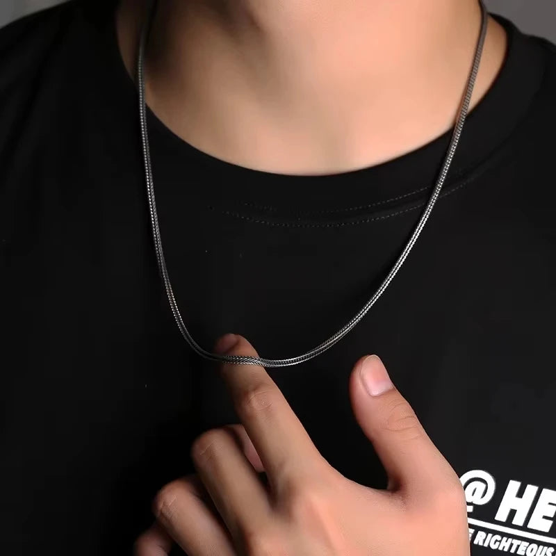Pure S925 Sterling Silver Bright Classical Chopin Link Weave Fox Tail Pendant Chain Necklace 1.6mm Thick Men Woman Fine Jewelry