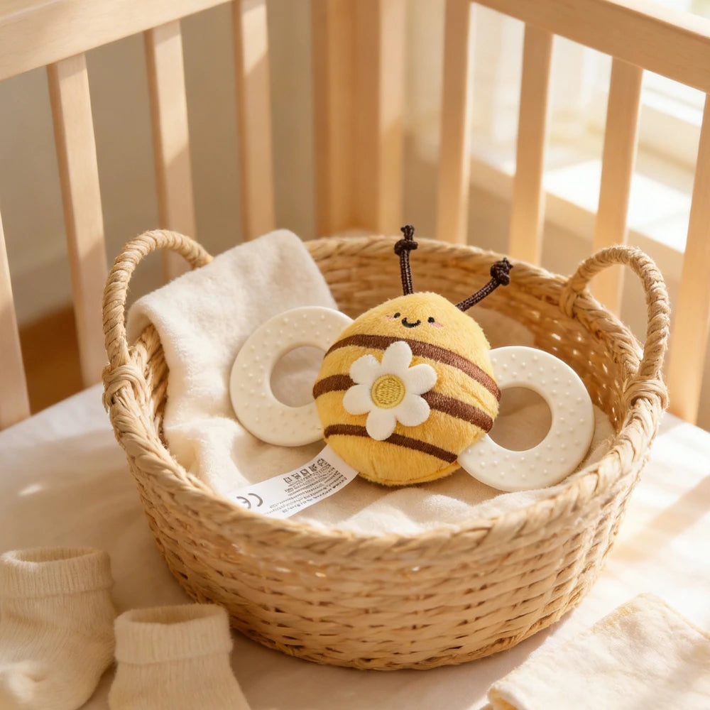 Baby Rattle Toy Baby Crib Moving Bell Felt Plush Bee Soothing Doll 0-12 Months Baby Montessori Sensory Touch Toy Newborn Gift