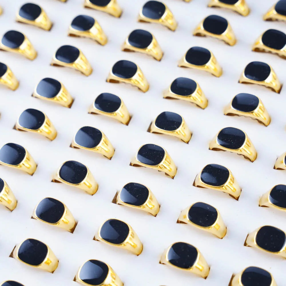 10/20/30/50Pcs/Lot Classic Fashion Black Square Ring For Men Women Mix Color Jewelry Party Gifts Wholesale
