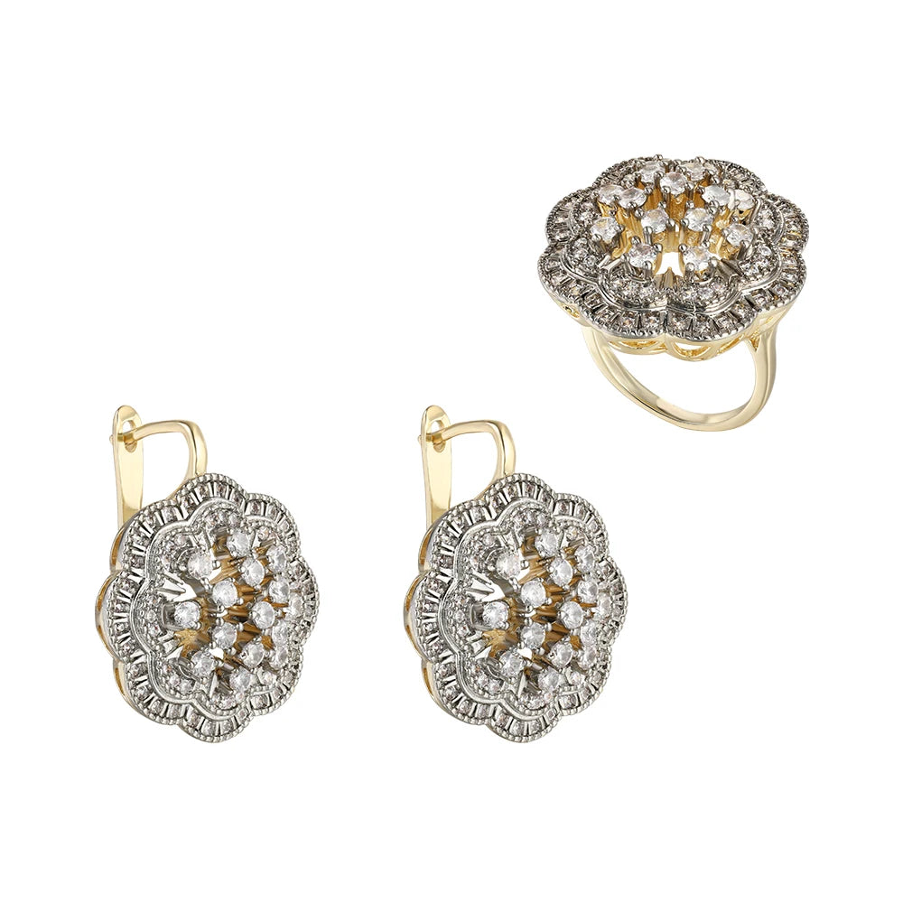 Large flower bleach two -color hollow earrings Copper copper plating 14K gold fashion jewelry luxury and exquisite jewelry